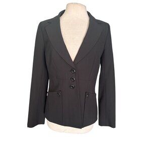 Classiques Entier Women’s Black Pinstripe Blazer Jacket Size 10 Virgin Wool Blen